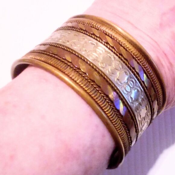 Vintage Mixed Metal Boho Inspired Cuff Bracelet - Picture 5 of 5